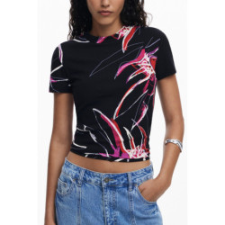 CAMISETA DE MANGA CORTA DE MUJER DESIGUAL NEGRA