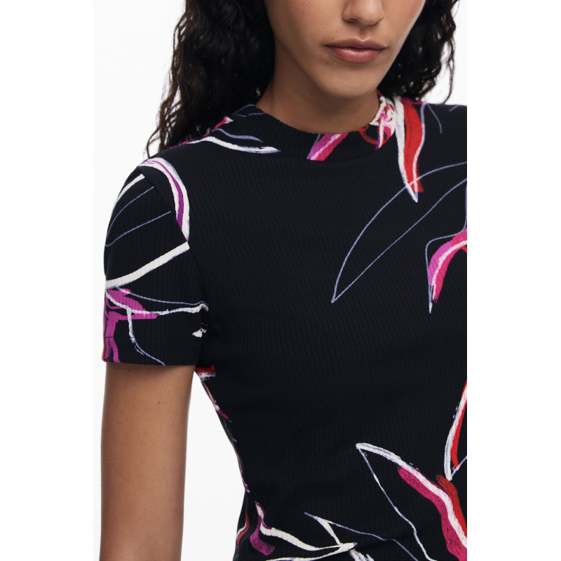 CAMISETA DE MANGA CORTA DE MUJER DESIGUAL NEGRA
