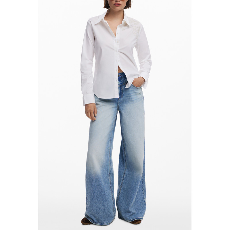 CAMISA DE MANGA LARGA DE MUJER DESIGUAL BLANCA