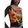 CAMISETA DE MANGA LARGA DE MUJER DESIGUAL, MARRÓN