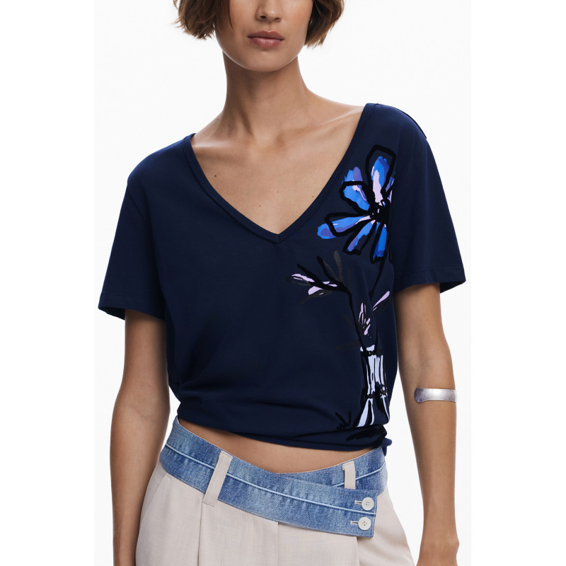 DESIGUAL T-SHIRT MANICHE CORTE DONNA BLU