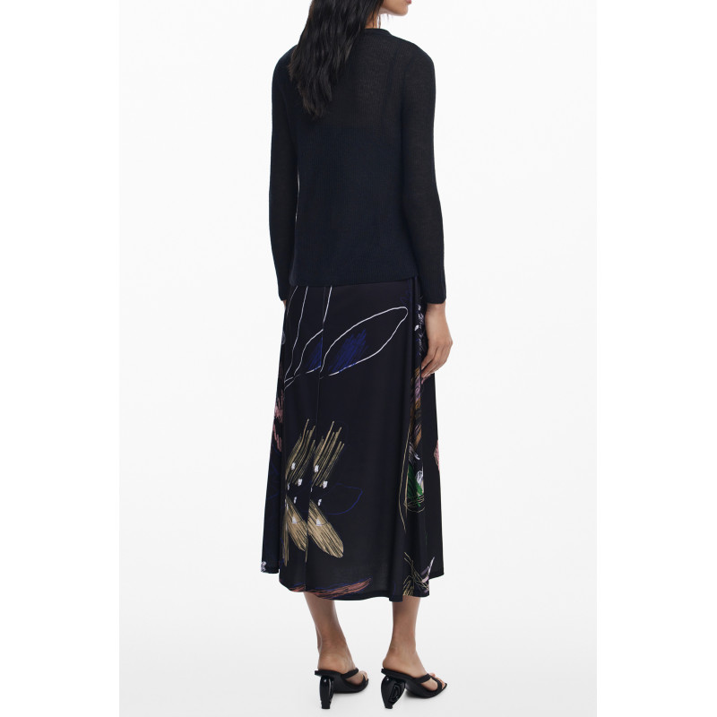 VESTIDO LARGO NEGRO DE MUJER DESIGUAL