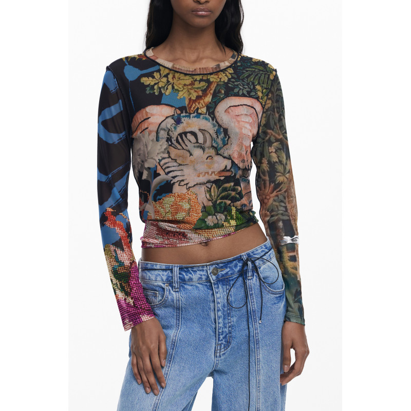 CAMISETA DE MANGA LARGA DE MUJER DESIGUAL NEGRA
