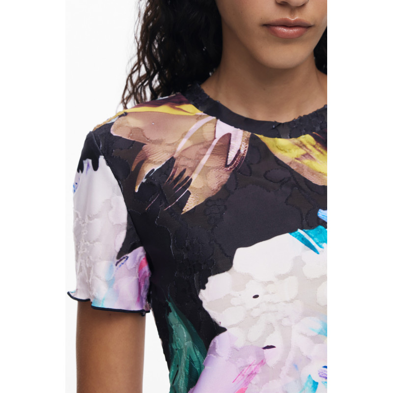 CAMISETA DE MANGA CORTA DE MUJER DESIGUAL NEGRA