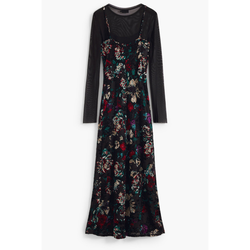 VESTIDO LARGO NEGRO DE MUJER DESIGUAL