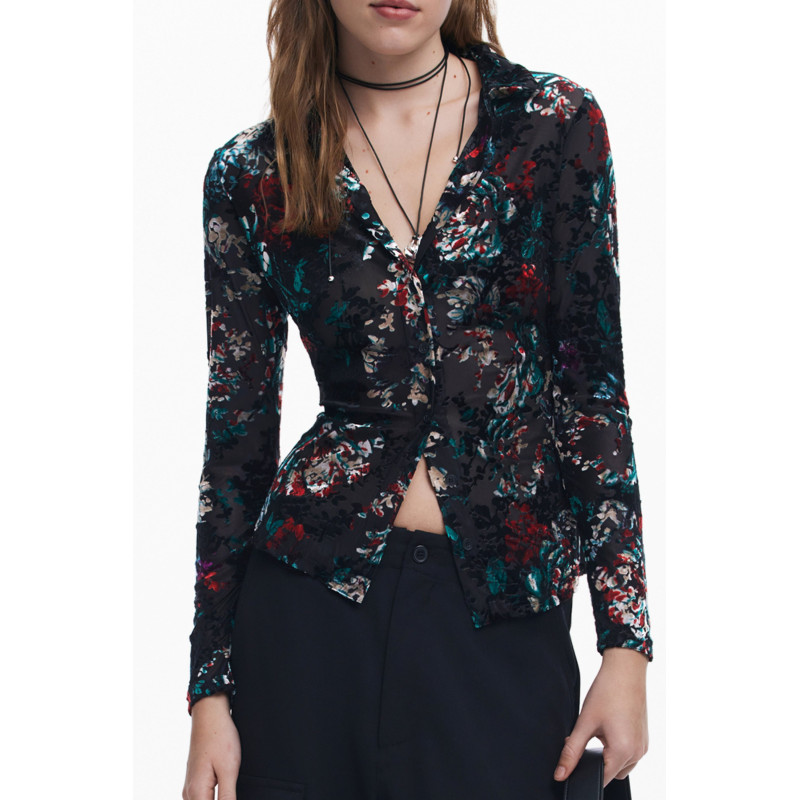 CHEMISE À MANCHES LONGUES POUR FEMME DESIGUAL, NOIRE