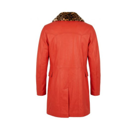 Moschino Trench en Cuir Orange avec Col en Fourrure A37045270-9041