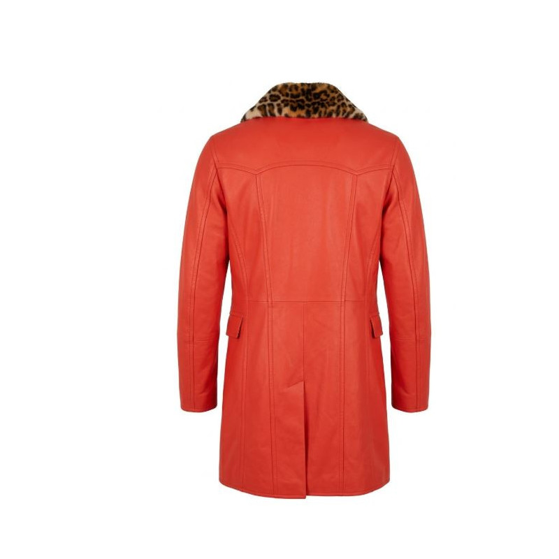 Moschino Trench en Cuir Orange avec Col en Fourrure A37045270-9041