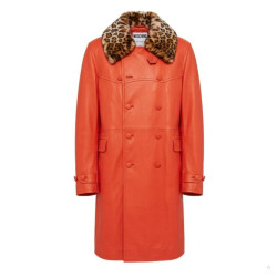 Moschino Trench en Cuir Orange avec Col en Fourrure A37045270-9041
