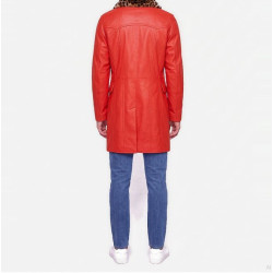 Moschino Trench en Cuir Orange avec Col en Fourrure A37045270-9041