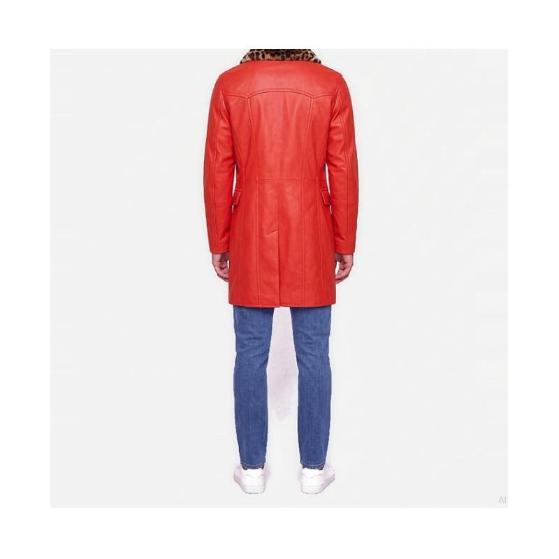 Moschino Trench en Cuir Orange avec Col en Fourrure A37045270-9041