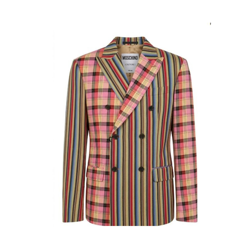Moschino Blazer Patchwork Bicolore Rayures Carreaux Multicolore A05057013-3888
