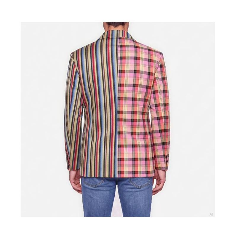 Moschino Blazer Patchwork Bicolore Rayures Carreaux Multicolore A05057013-3888