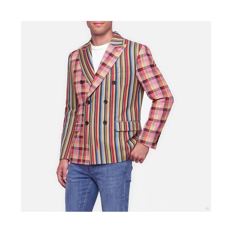 Moschino Blazer Patchwork Bicolore Rayures Carreaux Multicolore A05057013-3888