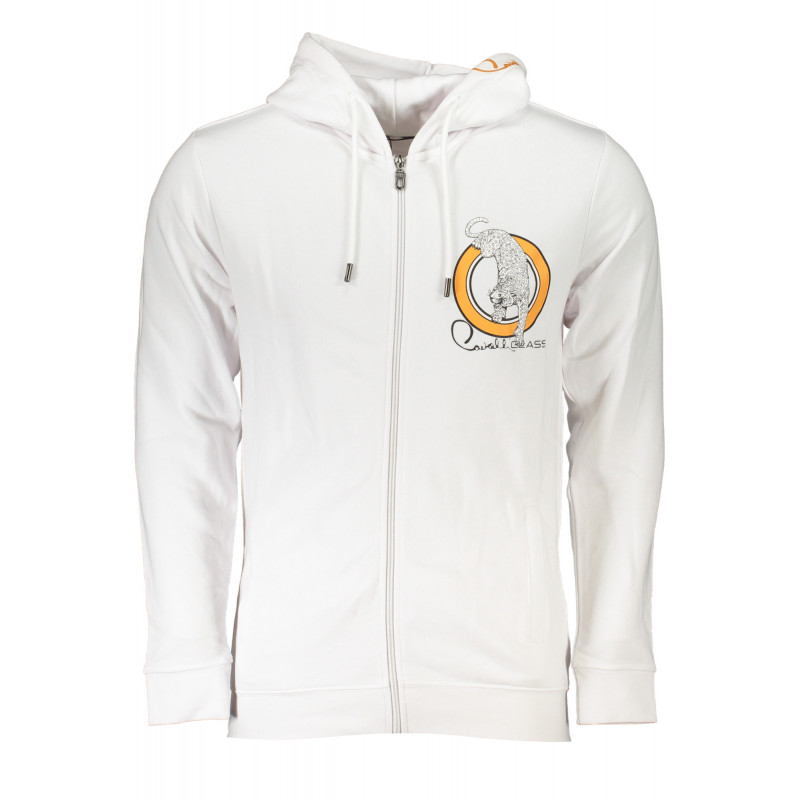 CAVALLI CLASS MEN'S WHITE ZIP SWEATSHIRT